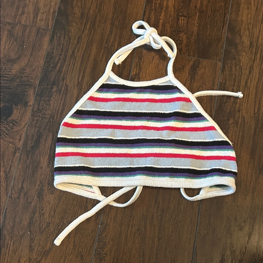 ZARA Striped Knit Halter Crop Top in White, Black, Pink, Green, Purple